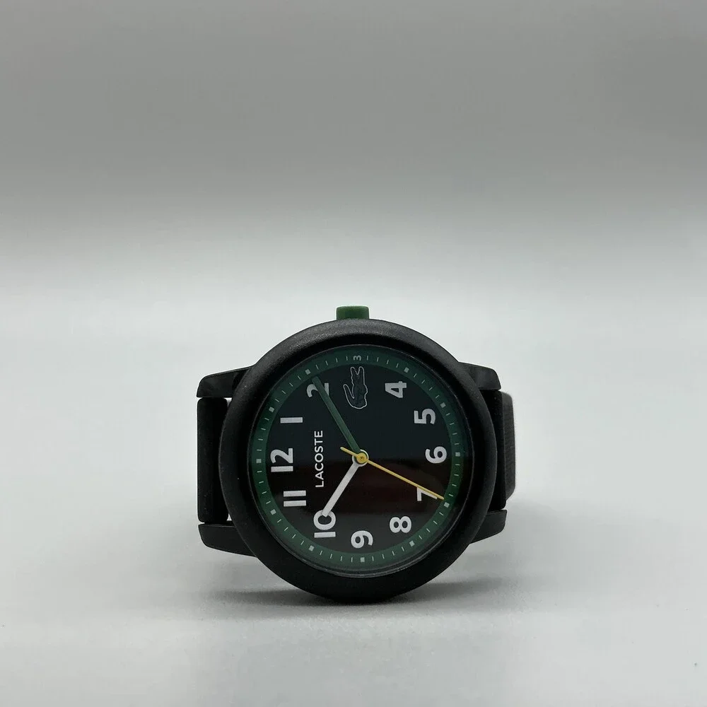 Lacoste Boys Watch 33mm Black Green Dial Silicone 50M WR Sport New Battery